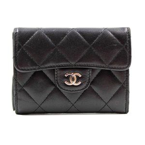 Chanel Black Quilted Leather Small Compact Flap Wallet